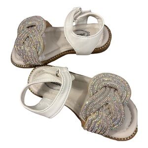 Atalina Girls' White Sparkle Rhinestone Knot Dressy Toddler Sandals Size 9